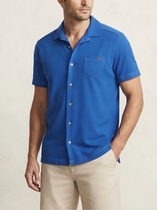 Tommy Bahama Other - Tommy Bahama Men's Blue Supima Cotton Short Sleeve Button Polo Shirt Size L